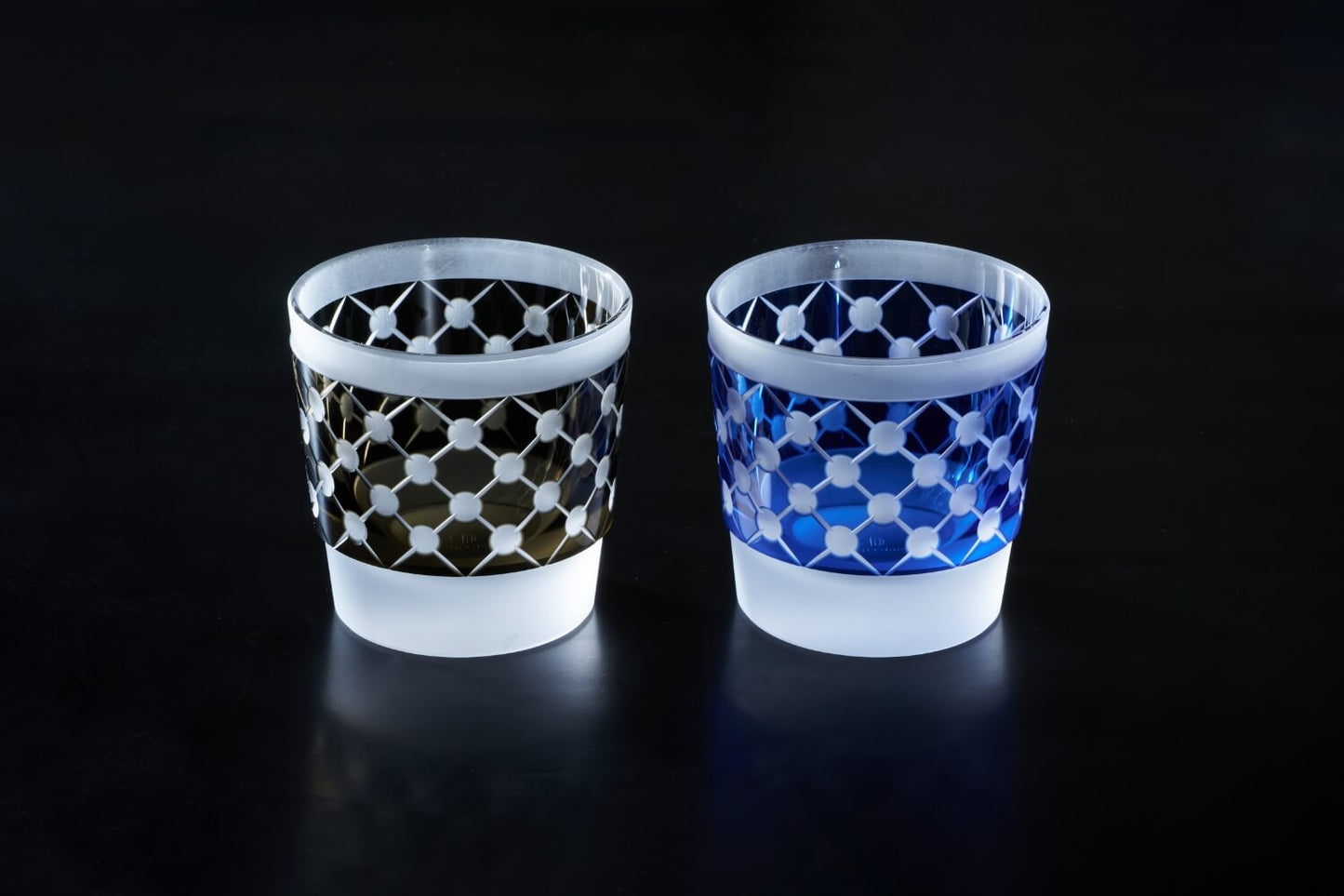 OKAJI GLASS 江戸切子「粉雪」漆黒
