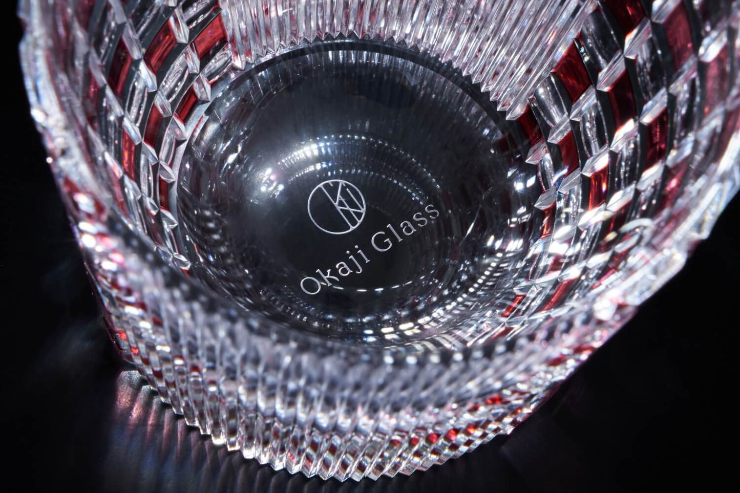 OKAJI GLASS 江戸切子「波紋」朱